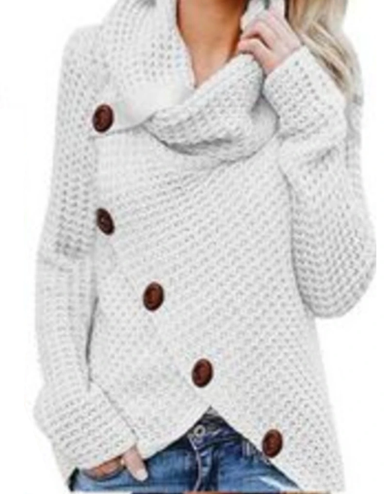 Стильный Зимний пуловер Женский вязаный свитер длинный рукав Высокий воротник Свободный теплый костюм пальто 5 шт. однобортная трикотажная одежда неправильной формы