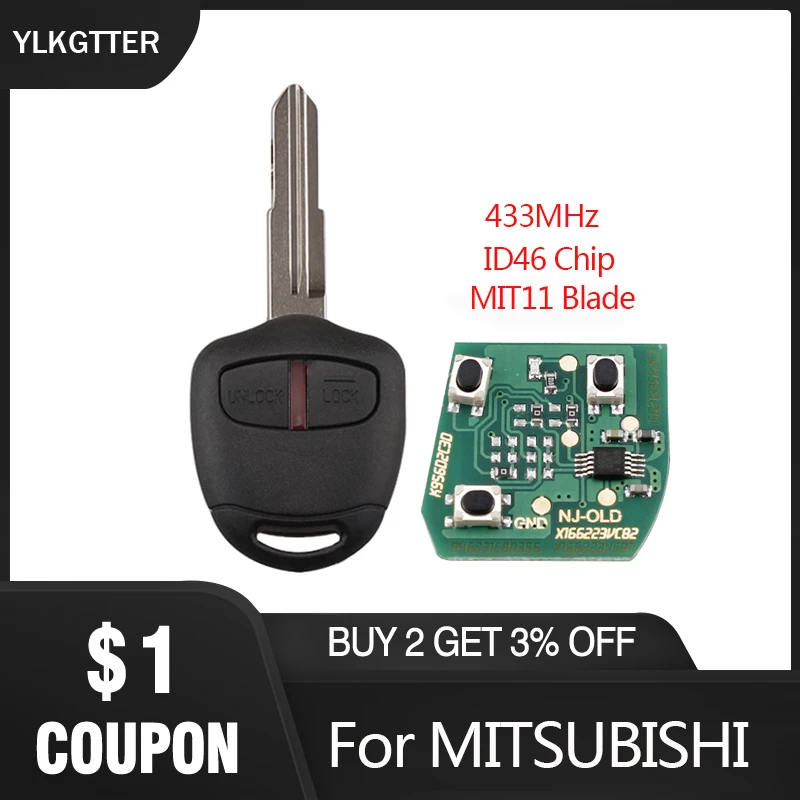 

YLKGTTER 433MHz Car Remote Key Suit For Mitsubishi Outlander Pajero Triton ASX Lancer with Transponder ID46 Chip & MIT11 Blade