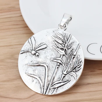 

5 Pieces Large Dragonfly Reed Round Charms Pendants for Necklace Jewellery Making Findings 60x60mm
