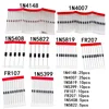 Набор диодов Schottky 1N4148/1N4007/1N5819/1N5399/1N5408/1N5822/FR107/FR207,8 видов = 100 шт., электронные компоненты, быстрая переключение ► Фото 1/6