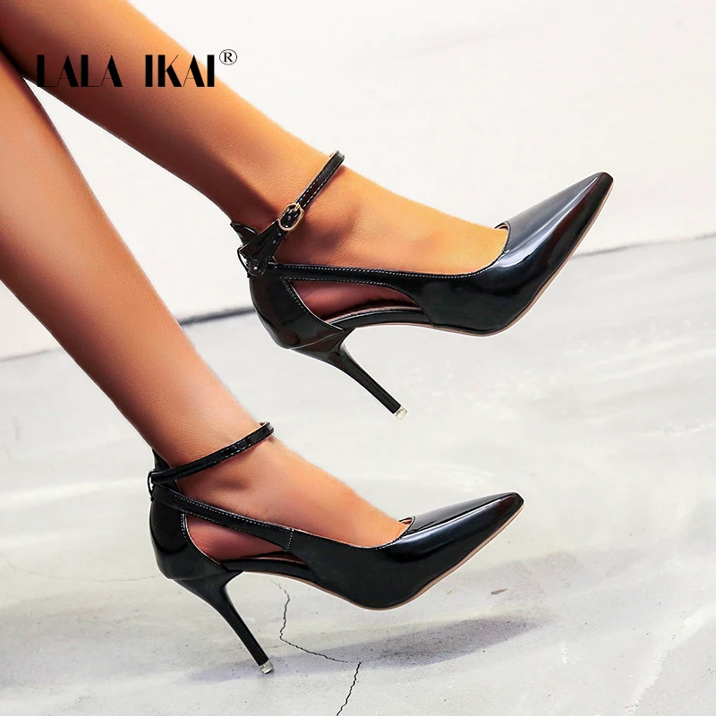 

LALA IKAI Women Shoes 2020 Spring Pointed Toe Party Shoes High Thin Heels Pumps Wild PU Leather Buckle Ladies Shoes XWC6850-4