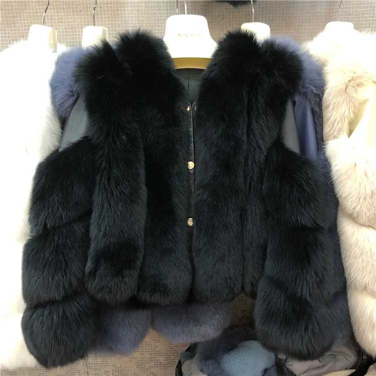 ZDFURS* Новое Поступление Женское зимнее плотное меховое пальто натуральный Лисий мех жилет высокое качество Лисий жилет меховой жилет - Цвет: black