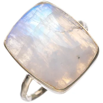 

StarGems Natural Rainbow Moonstone Handmade 925 Sterling Silver Ring 8.75 D4658