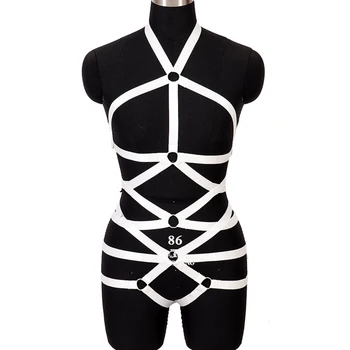 

Full Body Harness White Lingerie Set Cage Bra Waist Bondage Hollow Out Chest Belt Gothic Cupless Bralette Adjust Plus Size Tops