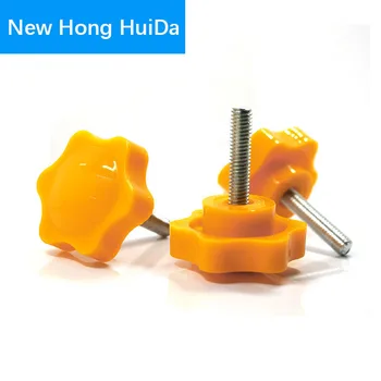 

M6 M8 Star Shape Thread Clamping Handle Bolt Bakelite Hand Knob Tightening Screw Industry Equipment Plastic Steel Yellow