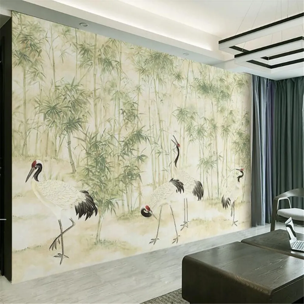 milofi simple and elegant new chinese bamboo fairy crane background wall sticker | Обустройство дома