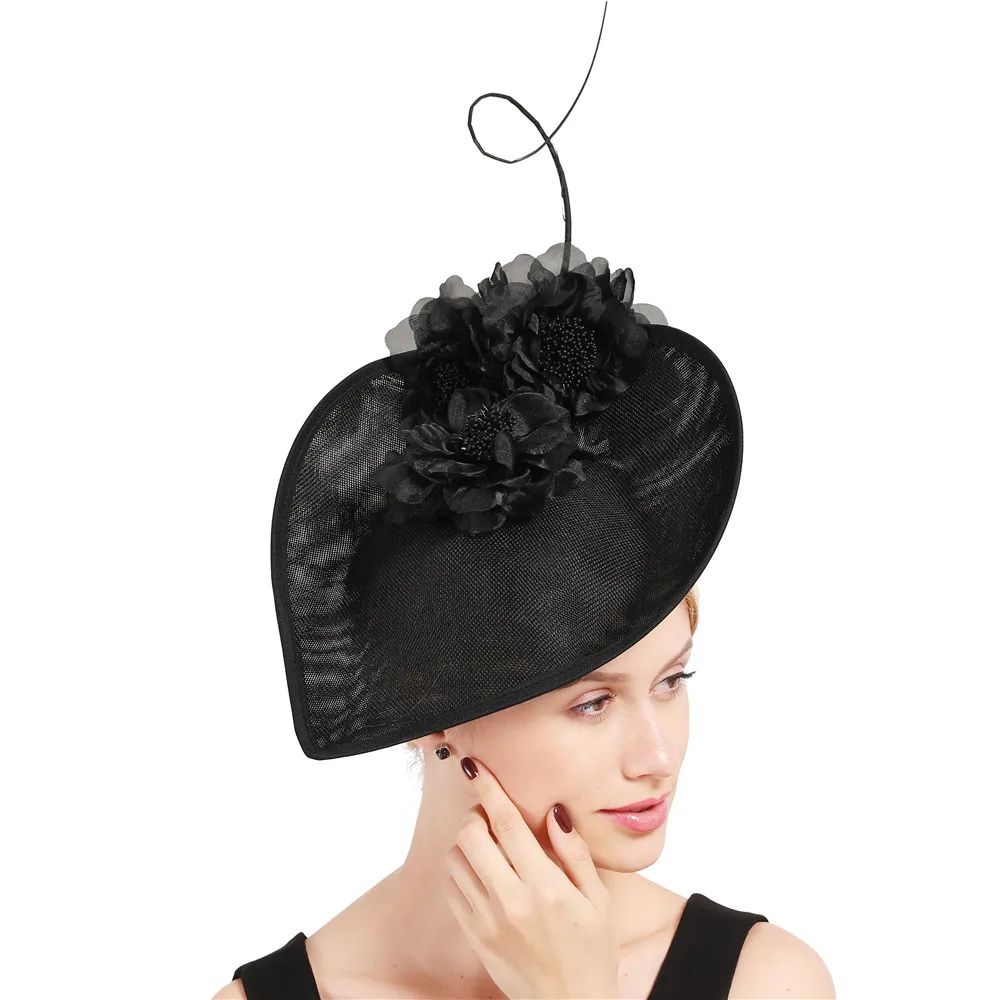 Черный Big millinery, вуалетки, Шляпа Дерби с причудливыми цветами, роскошные женские головные уборы, аксессуары, женский головной убор, повязки на голову, модная Федора - Цвет: Черный