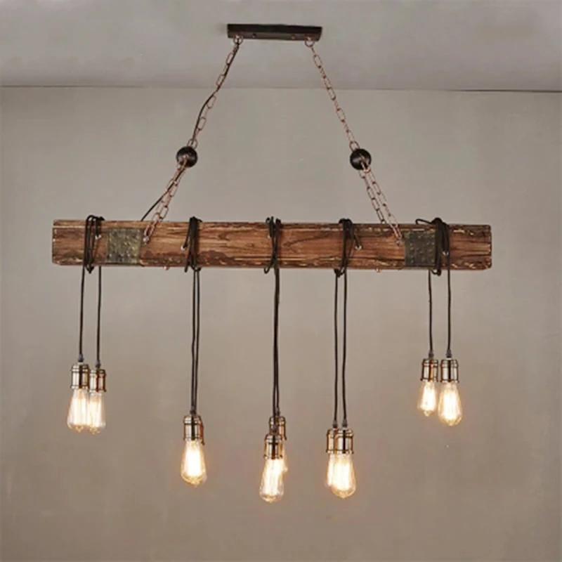 10 Lights American Loft Pendant Lights E27 LED Wooden Vintage Hanglamp Fixtures For Living Room Decoration Luminaire Suspension (10)