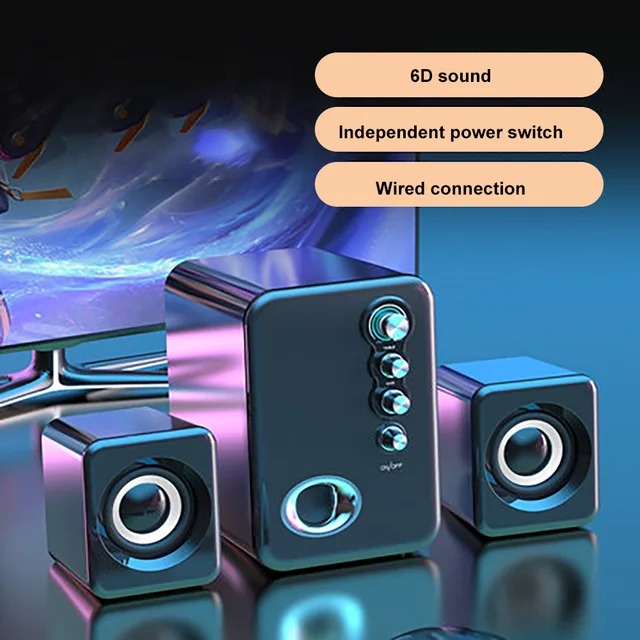 Computer Audio USB 2.1 Multimedia Bluetooth Overweight Subwoofer Desktop Home Speaker Wired Universal Audio Upgrade wired Black