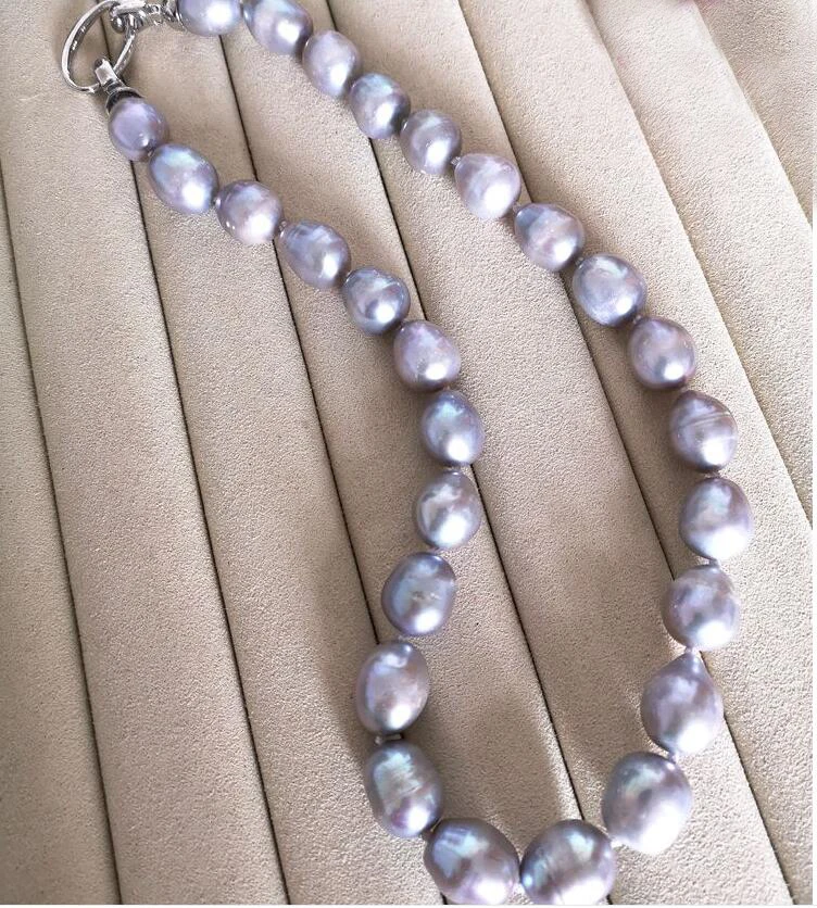 

11x12mm gray oval rice pearl choker necklace oval clasp natural Freshwater PEARL Women Jewelry 43cm 17'' 35cm