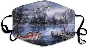 

Watercolor Lake Dust Mask, Reusable Washable Mouth Masks, Adjustable Warm Face Mask Unique Cover Filters Blocking Pollen