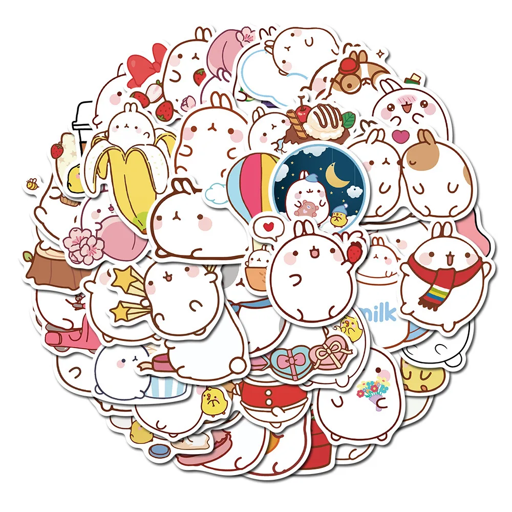 

10/30/50PCS cute round rabbit children cartoon suitcase notebook skateboard graffiti stickers waterproof decoration wholesale