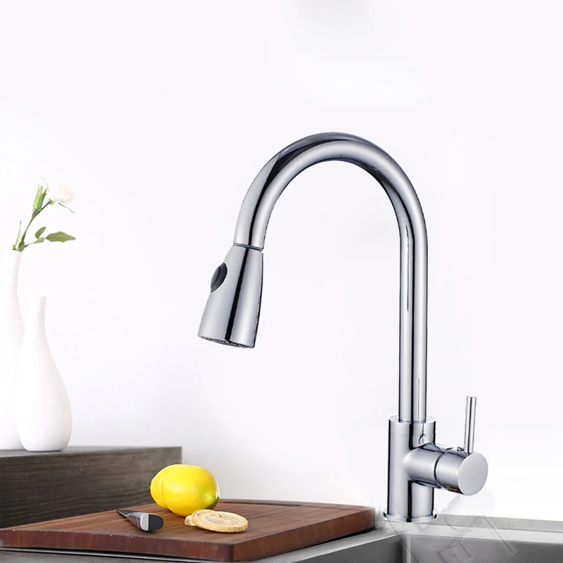 Chrome faucet Onyzpily хром Никель вытащить Кухня кран с 2-way опрыскиватель 360 Вращение одной ручкой, смеситель для раковины кран на склад в Россию - Цвет: Chrome faucet