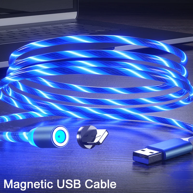 Магнитный светодиодный USB Яркий кабель Micro usb type C светящиеся осветительные кабели для IPhone Xiaomi huawei 1 м светящийся шнур зарядного устройства