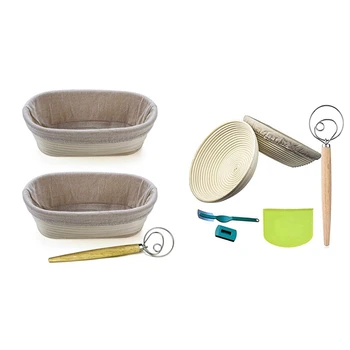 

2 Packs French Rattan Bread Proof Basket and Bread Fermentation Rattan Basket 11 Inches with Round Basket (12 Inches)