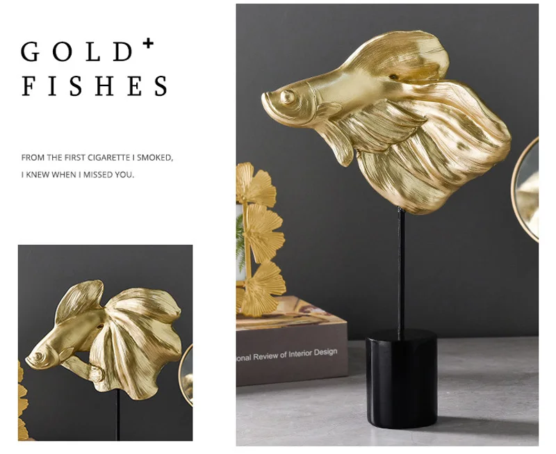 Миниатюрная модель ручной работы из смолы, Золотая рыбка, украшение для дома, статуэтки, украшение для стола, золотые статуэтки в виде рыб