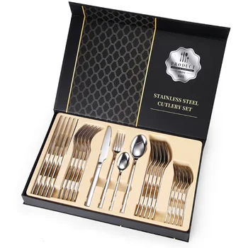 

Stainless Steel Cutlery Set 24-Piece Dinnerware Include Knife Fork Spoon Dishwasher Safe Gift Box