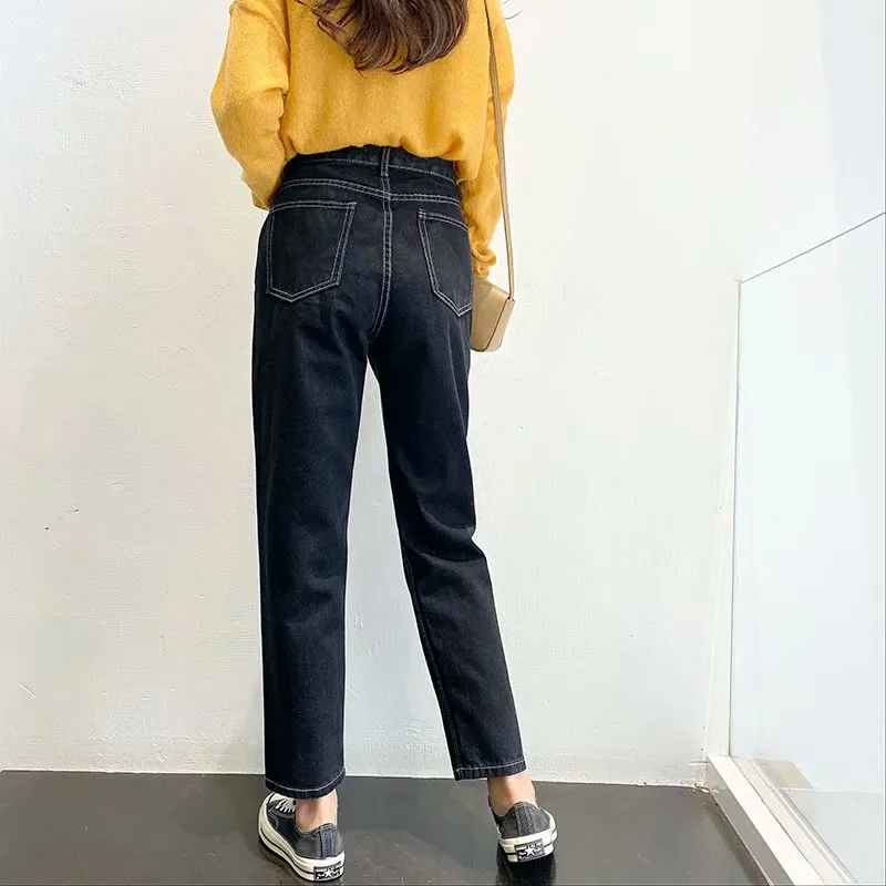 Autumn/winter new style street casual classic Harem jeans women, solid color slim high-waisted cropped jeans women ladies jeans