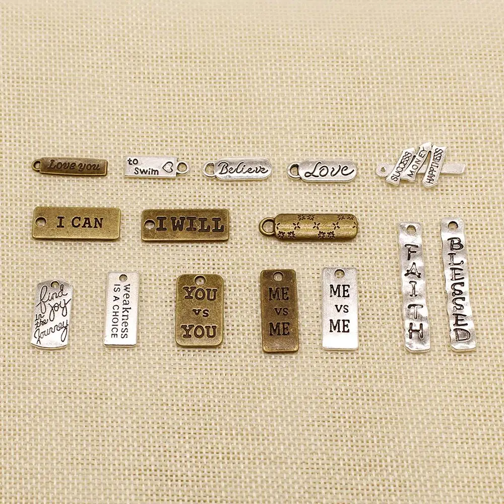 

15 Pieces Metal Charms Or Bracelet Charms Rectangle Square Love You I Will Text Hang Tag HJ156