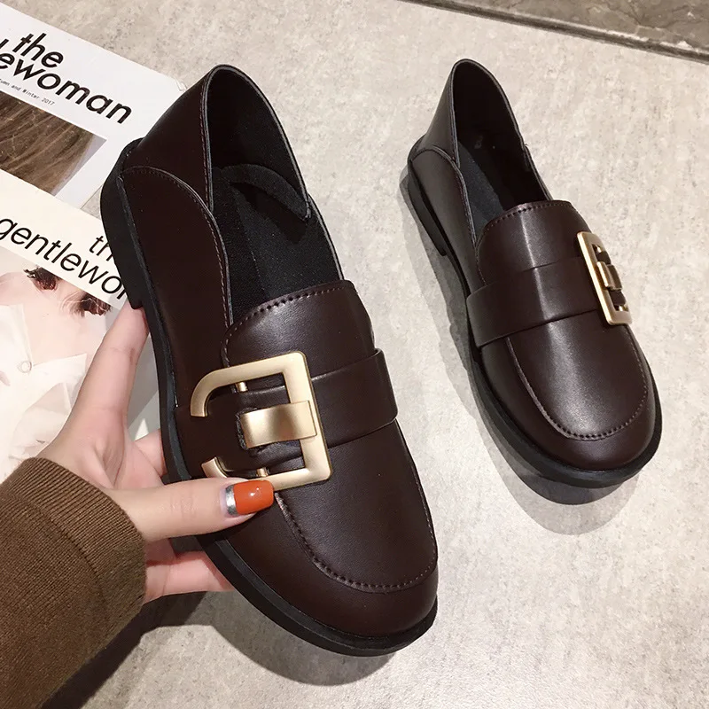 

2020 Early Spring New Style Low Heel Waterproof Platform Low Top Foot Covering Shoes Mom WOMEN'S Shoes Metal Buckle Square Heel