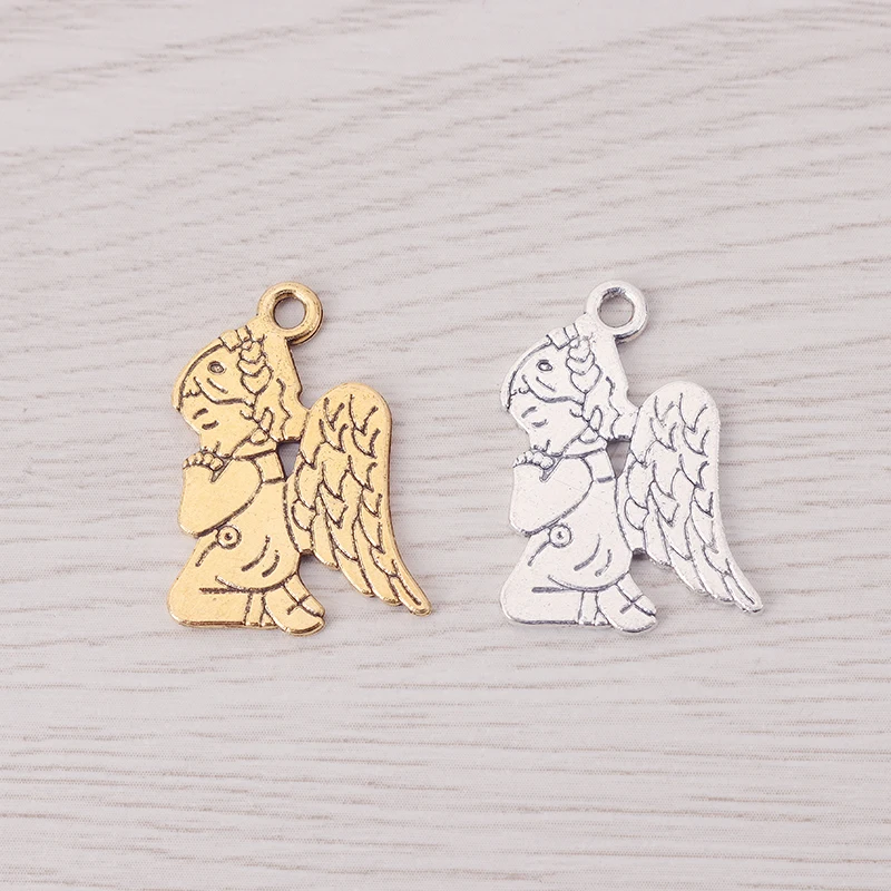 

10 x Antique Silver/Gold Color Double Sided Pray Angel Wings Girl Charms Pendants For DIY Necklace Jewelry Making Findings