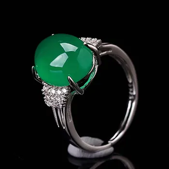 

Women's Agate Ring Sliver S925 Green Chalcedony Egg Ring Zircon Rings Gift Female's Fine Jewelry