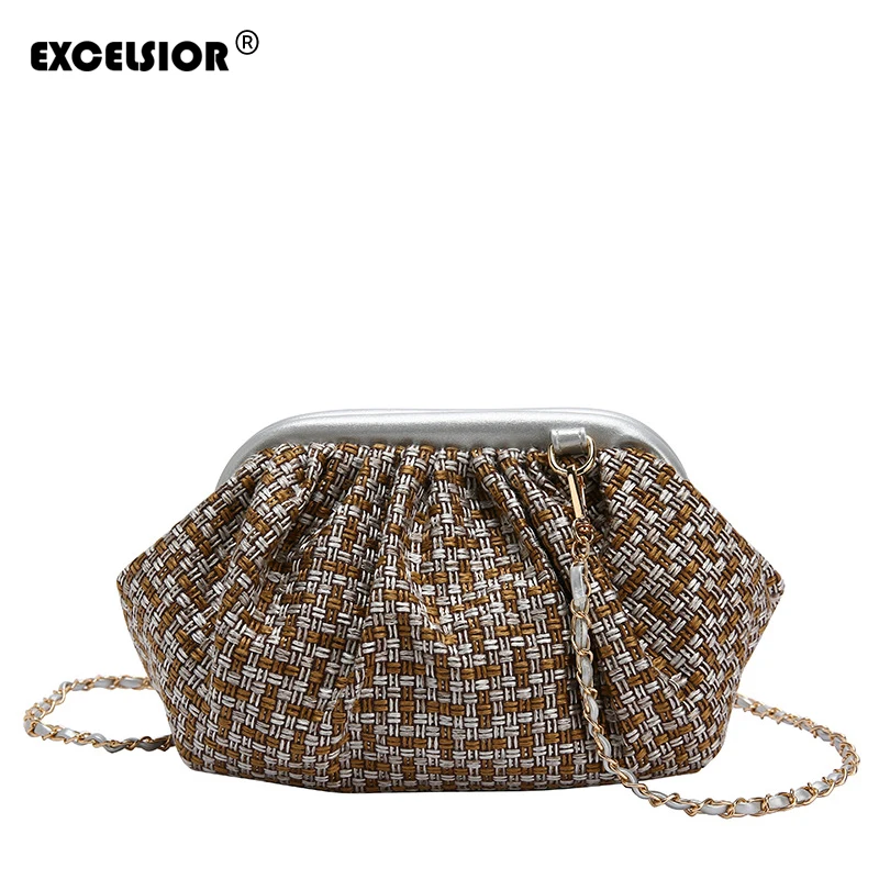 

EXCELSIOR Shell Canvas Women's Crossbody Bag Weave Colorful Shoulder Bags for Female Multi-use Chain Lady Handbag Women's Clutch