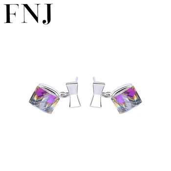 

FNJ Austrian Crystal Earrings 925 Silver Jewelry Original Pure S925 Sterling Silver Stud Earring for Women Cubic Zircon