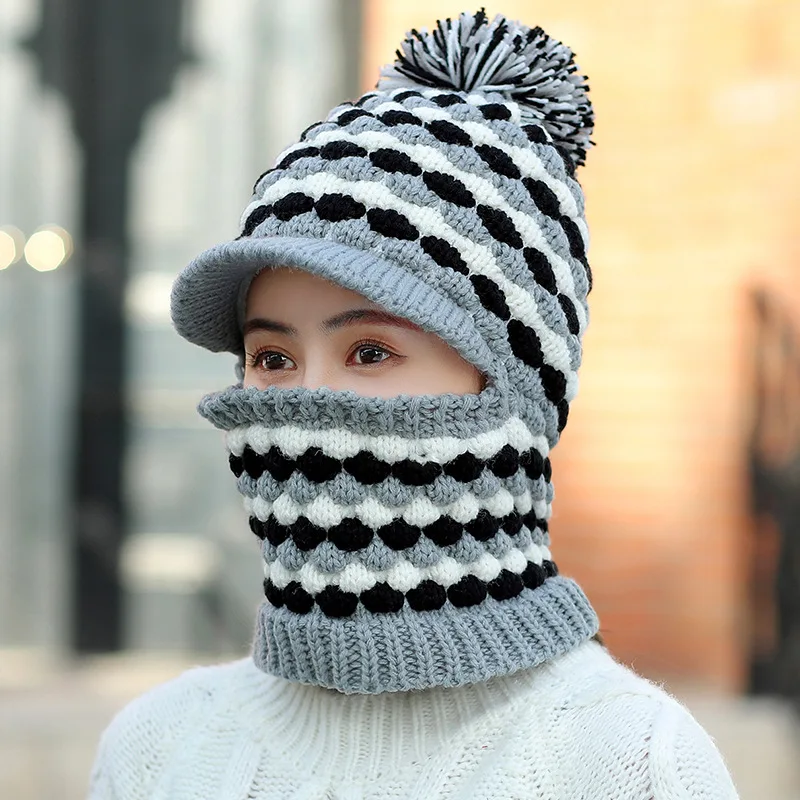 A2 Новинка, зимний комплект из шапки и шарфа с помпоном для женщин и девочек, теплые бархатные шапки, женские зимние повседневные толстые вязаные шапки, комплект из 2 предметов - Цвет: A2