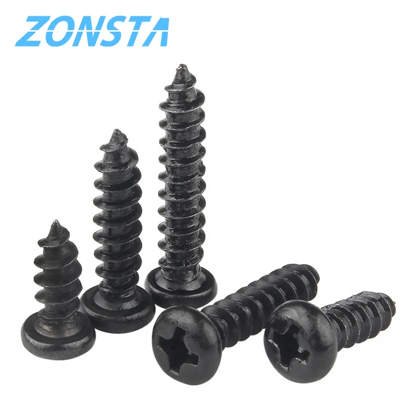 Round Pan Head Self Tapping Screws M1.2-M4 Black Carbon Steel Phillip