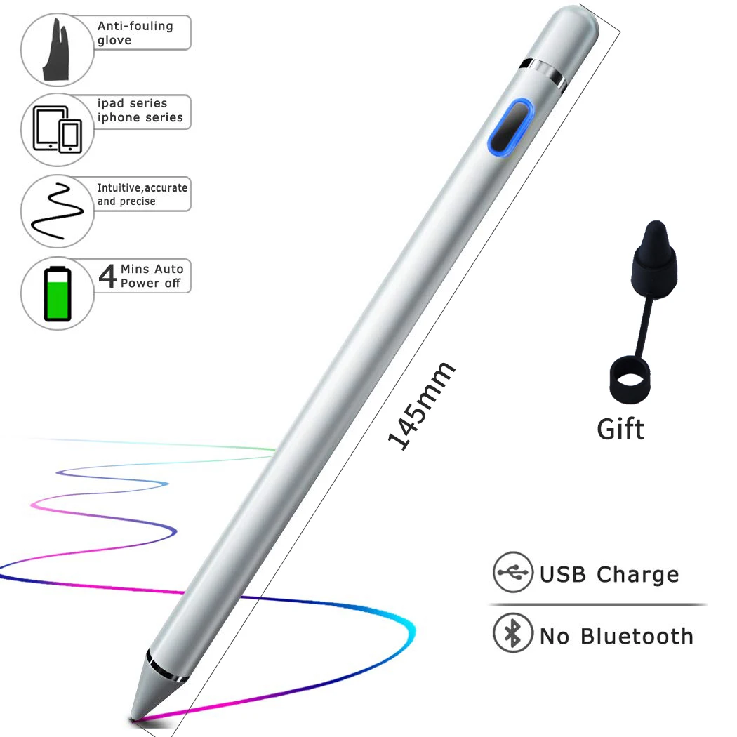 145mm silver Стилус ручка сенсорный экран для планшета iPad iPhone samsung huawei тонкий точечный карандаш для IOS Android активный емкостный сенсорный экран - Цвета: 145mm silver