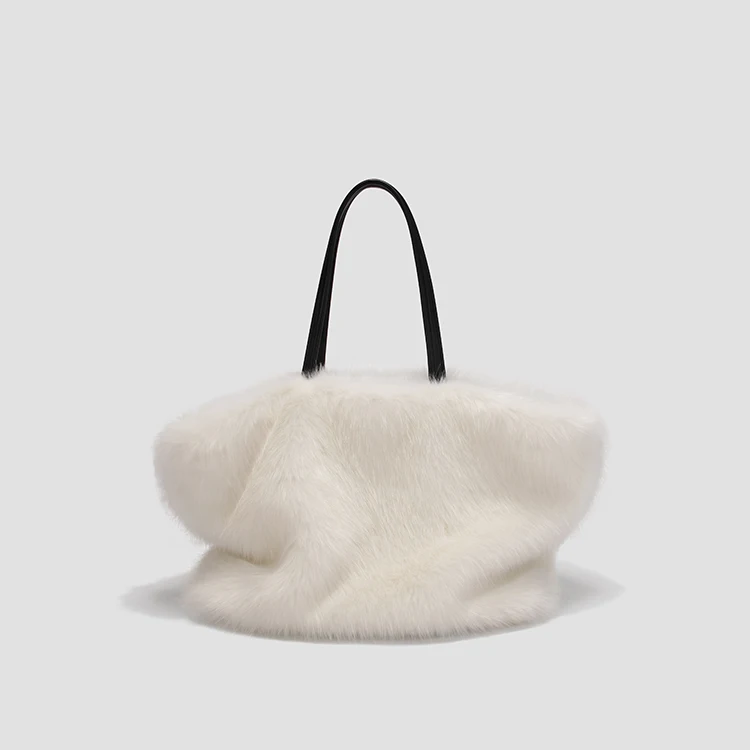 New Women Mink Fur Shoulder Bag Totes Handbag Brand Party Bag Ladies Natural Mink Fur Hand Bags Luxury Designer Evening Bag