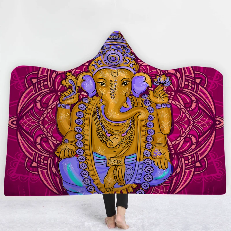 Одеяло с капюшоном для взрослых с изображением статуи Будды, теплый удобный мягкий зимний Походное покрывало для дивана 200x150 см