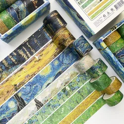 Autocollant de scellage Van Gogh, 8 rouleaux/boîte, bande décorative bronzante, Art abstrait, peinture à l'huile, Washi, DIY bricolage, boîte cadeau pour étudiant 