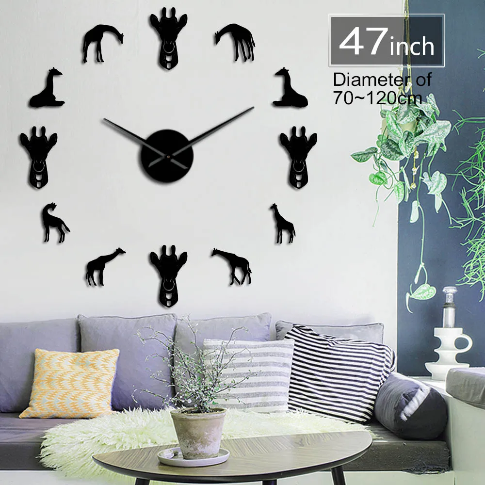 

Deer Giraffe Animals Silhouette Wall Stickers Deer Face DIY Wall Art Large Wall Clock Wildlife Animal Giant Wall Decor Clock