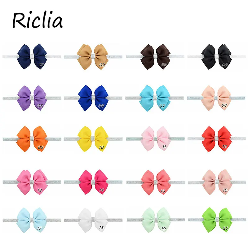 Riclia 20pcs/lot Ribbon Girls Headhair Elastic Solid Child Hair Accessories Small Bow Kids Headwear Candy Colors Band | Детская одежда