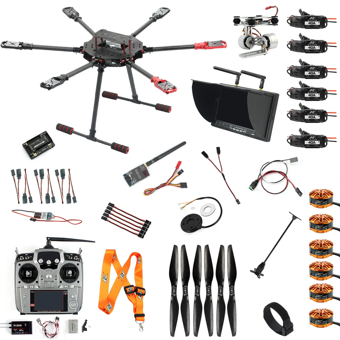 Многоосевой комплект Saker675 рама 675 мм AT10II 2 4G 10CH радио 40CH DVR монитор HYD3508 700KV мотор APM 8