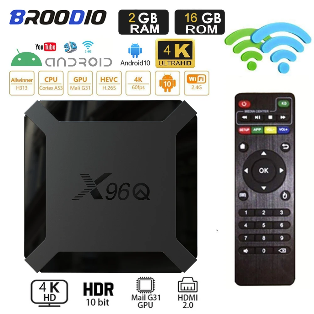 TV Box Android 10 X96Q Allwinner H313 Quad Core 4K 2.4G Wifi 1GB 8GB 2GB 16GB H.265 Media Player 3D Video TVBOX 2021 Set Top Box
