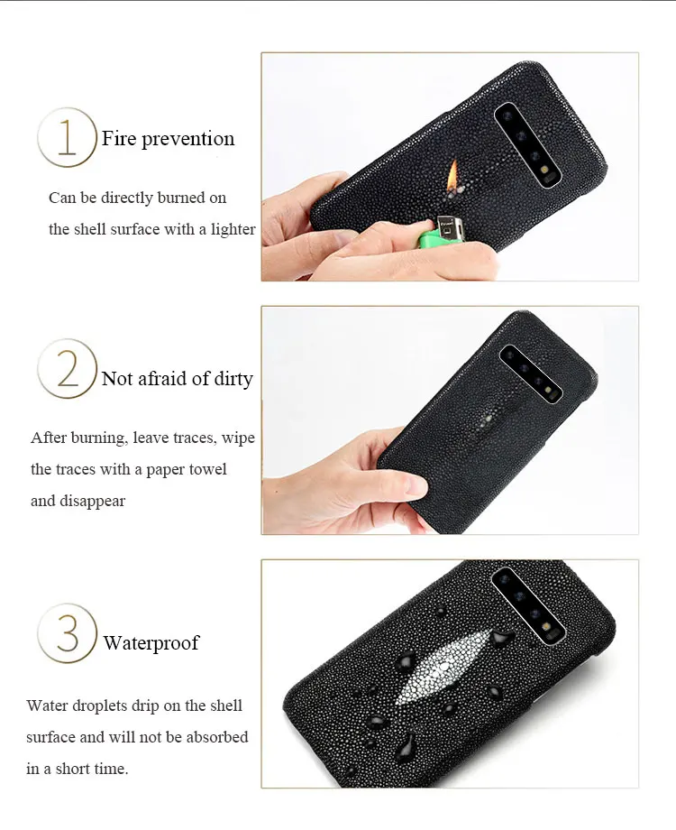 Чехол для s10 LANGSID из натуральной кожи ската, чехол для телефона для samsung Galaxy s10 plus, роскошный черный чехол, скатный чехол для s10