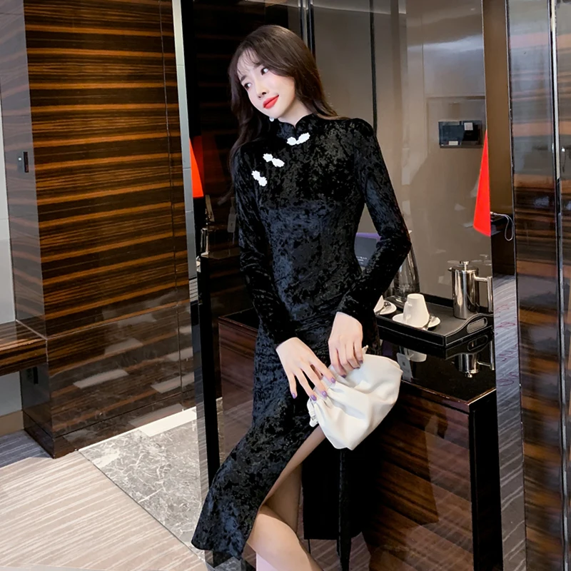 Китайское платье женское традиционное атласное платье cheongsam сексуальное qipao с высоким разрезом для свадебной вечеринки элегантная винтажная Ципао - Цвет: color4