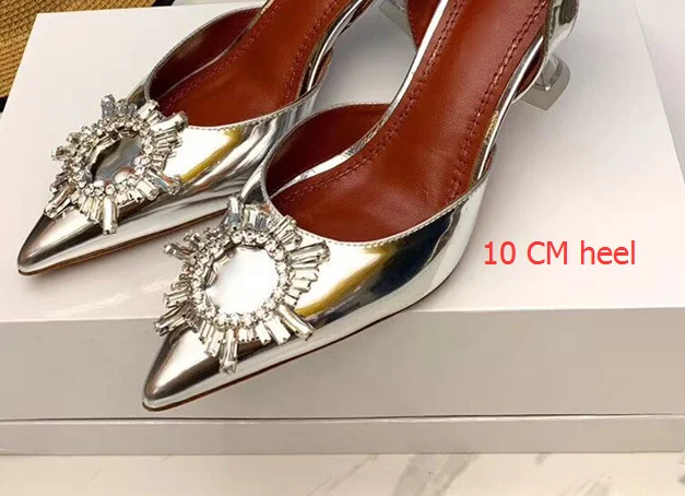silver 10 cm Новинка; Прозрачный компас из ПВХ; женские сандалии с кристаллами; необычные прозрачные туфли на высоком каблуке с острым носком; женские свадебные вечерние туфли - Цвет: silver 10 cm