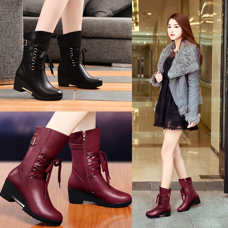 

Dunhu Boots Women's 2019 New Style Autumn And Winter Slanted Heel Tube Martin Boots plus Velvet Boots WOMEN'S Shoes Winter Mom C
