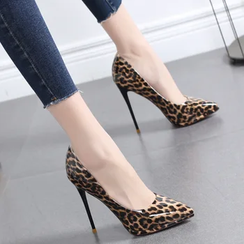 

Woman Shoes 2019 Leopard Print Sexy High-heeled Shoes Woman Fine With Waterproof Platform Exceed Sharp Shallow Mouth Single