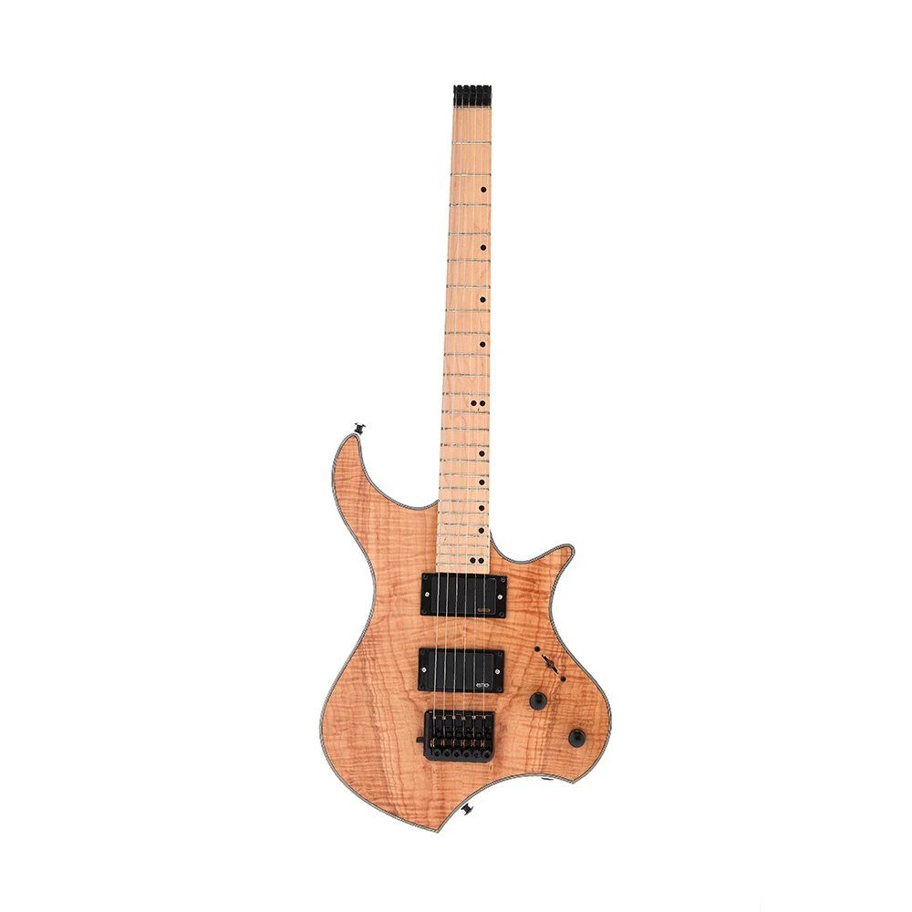 Высококачественная безголовая электрическая гитара Koa Maple Top Nature Color EMG