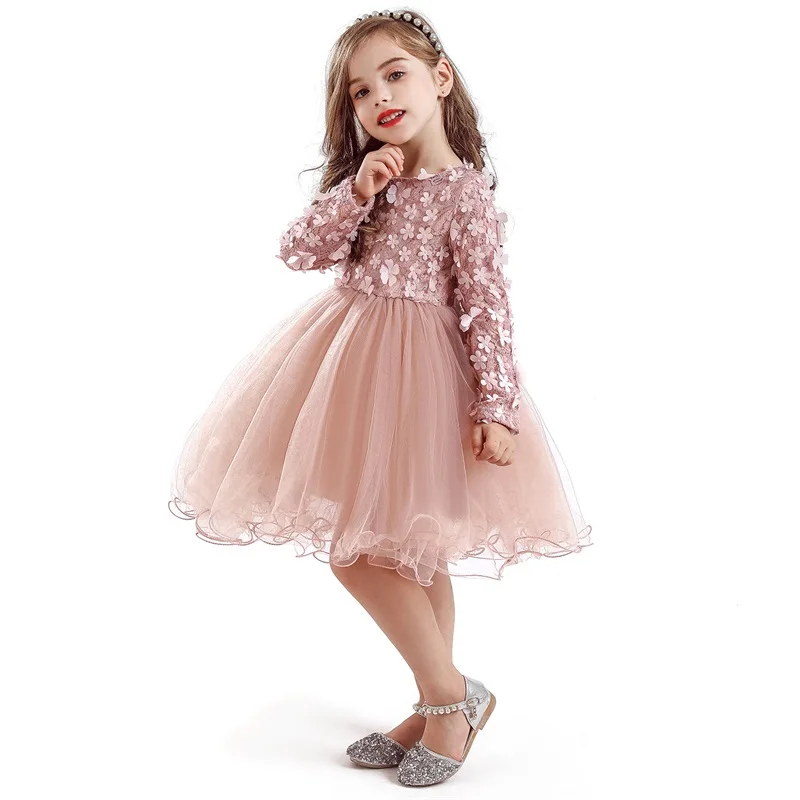 Платье с цветочным узором для девочек повседневная школьная одежда праздничные платья принцессы зимняя повседневная одежда с длинными рукавами одежда для детей возрастом от 3 до 8 лет