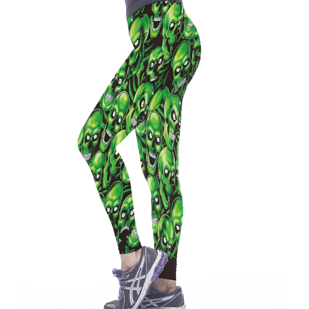 

CJLM New Leggings Women Green Skull Head 3D Printed Camouflage Legging Workout Leggins Slim Elastic Plus Size Pants Legins
