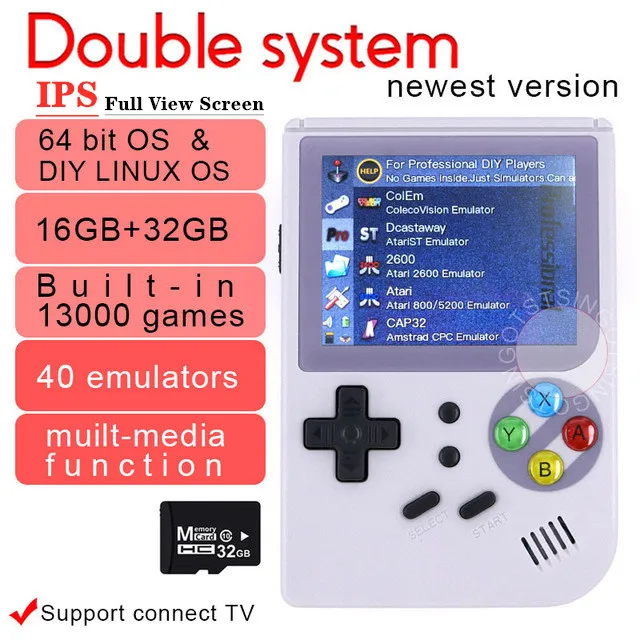 Latest Version 2.8 inch IPS Screen RG300 RetroFW OS Retro Game Console Double System Handheld Game Player Games Emulators inside 
