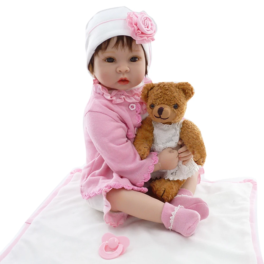 NPK Bebe reborn Girl dolls 22in pink bear set silicone reborn baby doll toddler alive baby l.o.l dolls surprises gift