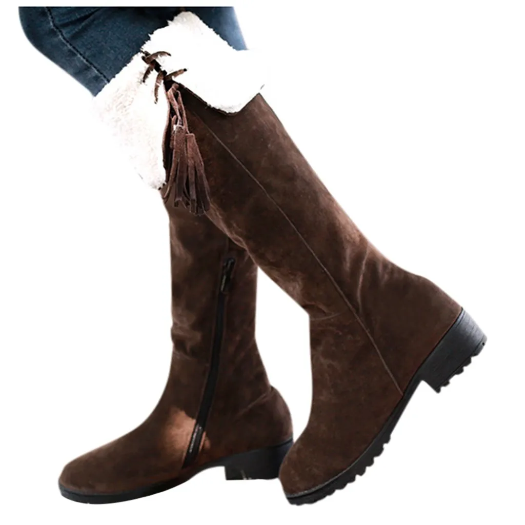 Обувь; Модные женские ботинки; zapatos de mujer; женские теплые сапоги до колена с бахромой; плотные теплые высокие сапоги; Студенческая обувь; большие размеры