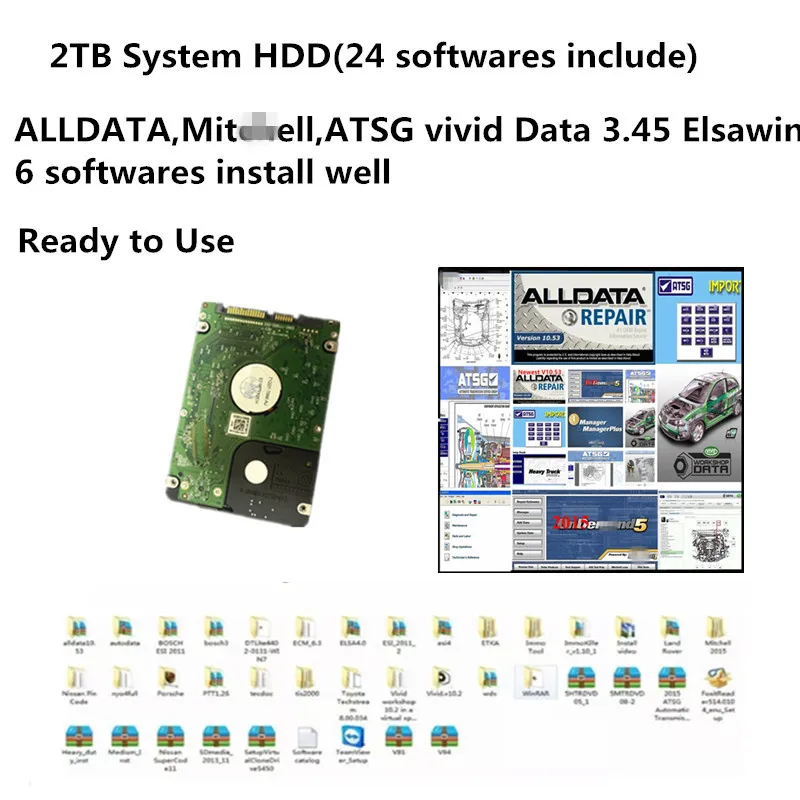 US $99.36 Auto Repair Software Alldata 1053 Vivid workshop data ElsaWin60 ATSG 2017 Autodata 345 Mitchell install well on 2TB HDD